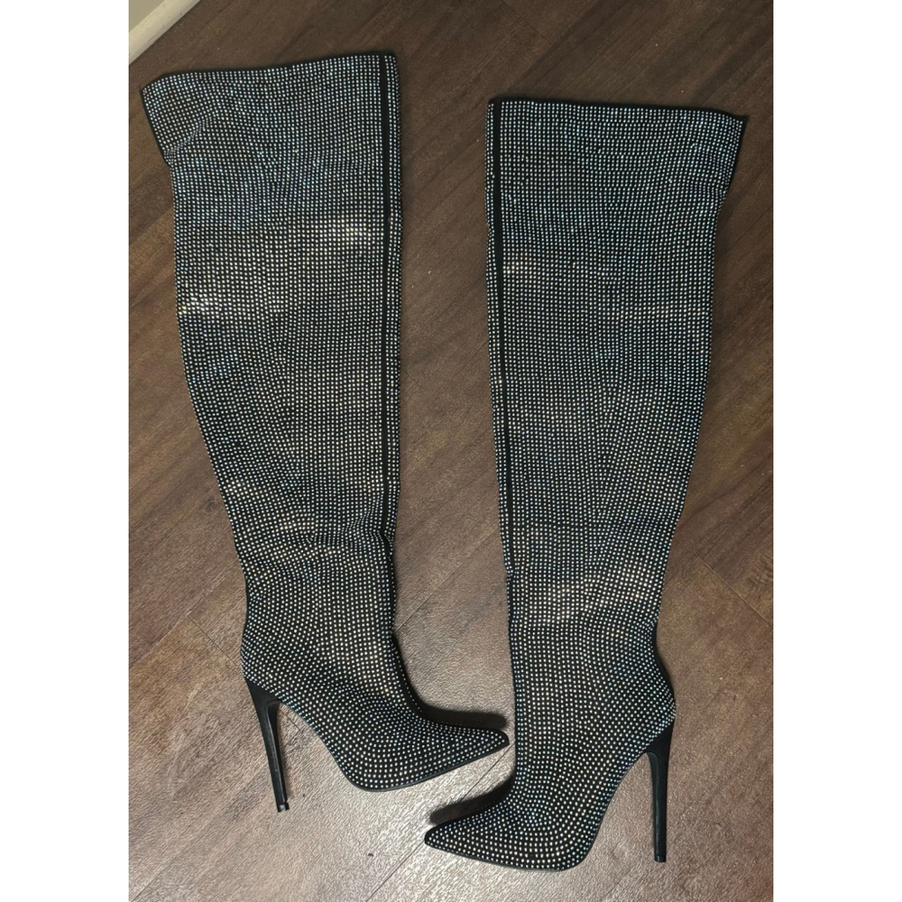 Shoes | Black Bling Thigh Highs